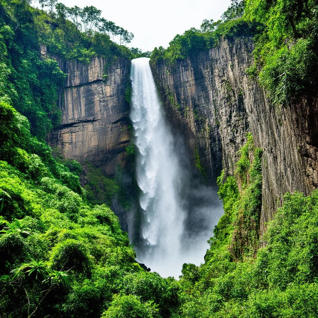 Waterfall in Lush Green Jungle